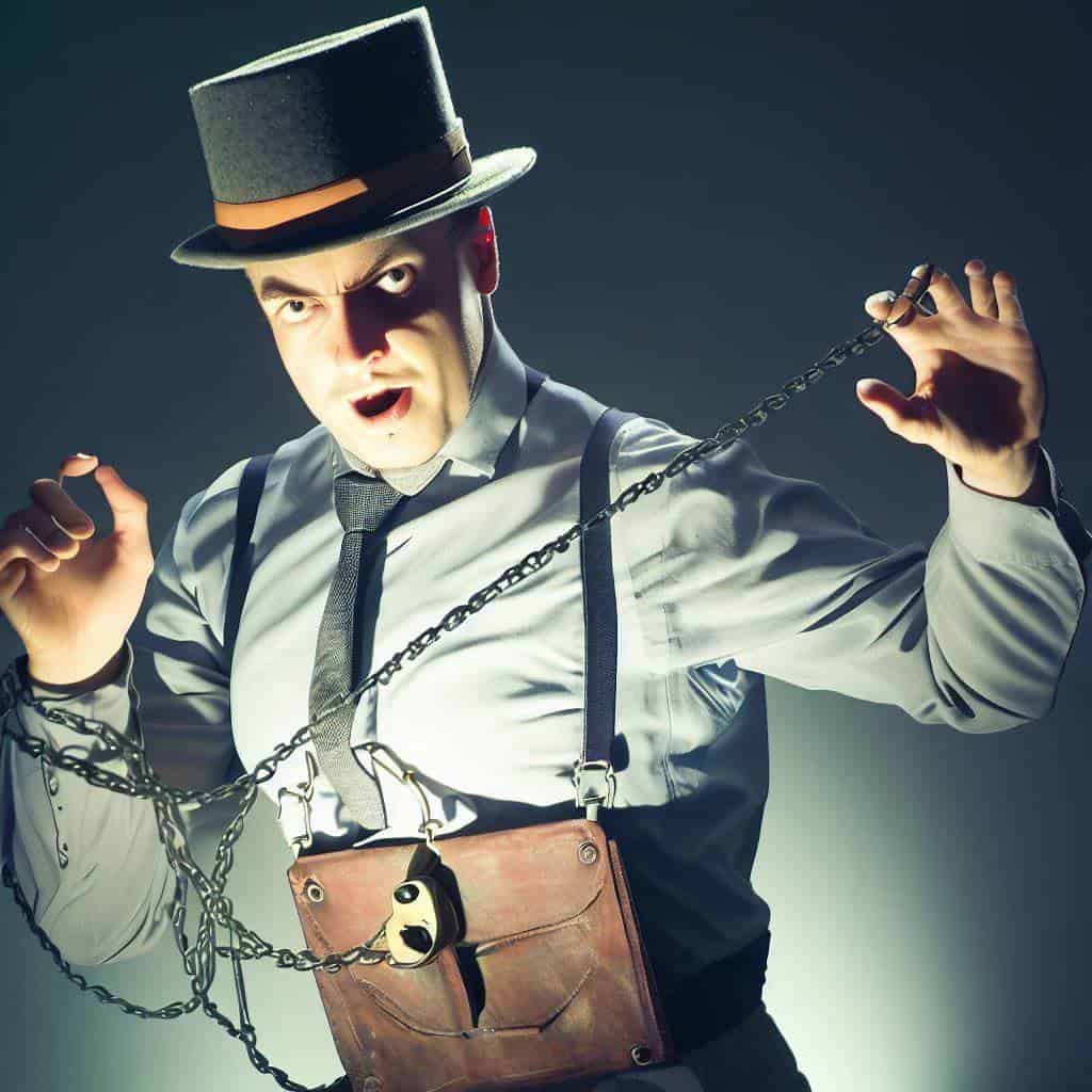 escapology performer escaping from chains