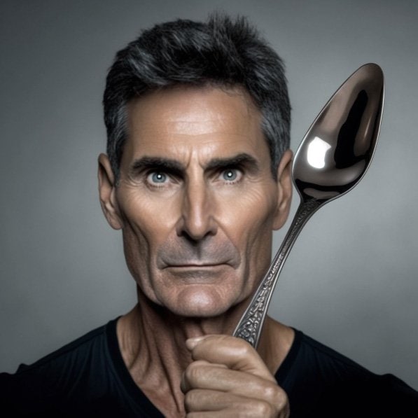 uri geller holding spoon to bend